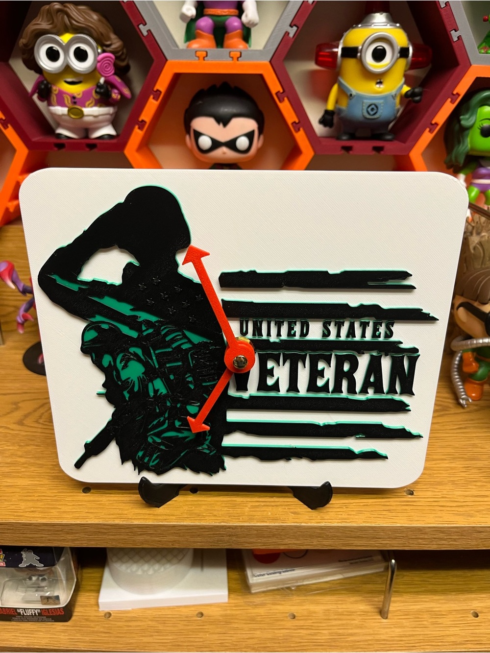 United States Veteran Wall Clock - Black & Green with Red Hands